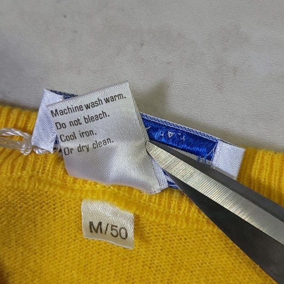 Vintage Pronto-Uomo Italian Mens Yellow Lambswool Knit Crew Neck Sweater Medium - Picture 5 of 9